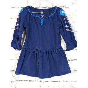 TEA COLLECTION Girl's Boho Cottage Floral Embroidered Cotton Dress Blue Size 3